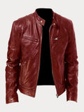 Celia | Chaqueta de Cuero Biker Mujer Cuello Mao Cremalleras