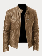 Celia | Chaqueta de Cuero Biker Mujer Cuello Mao Cremalleras