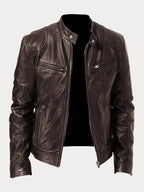 Celia | Chaqueta de Cuero Biker Mujer Cuello Mao Cremalleras