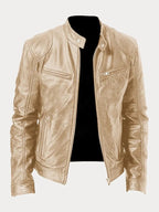 Celia | Chaqueta de Cuero Biker Mujer Cuello Mao Cremalleras