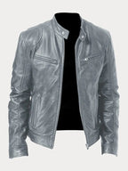 Celia | Chaqueta de Cuero Biker Mujer Cuello Mao Cremalleras