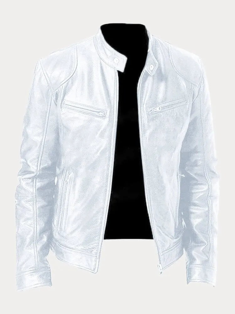 Celia | Chaqueta de Cuero Biker Mujer Cuello Mao Cremalleras