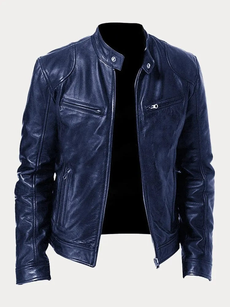 Celia | Chaqueta de Cuero Biker Mujer Cuello Mao Cremalleras