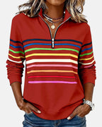 Ariadna | Sudadera de Rayas Mujer Cuello Cremallera Manga Larga
