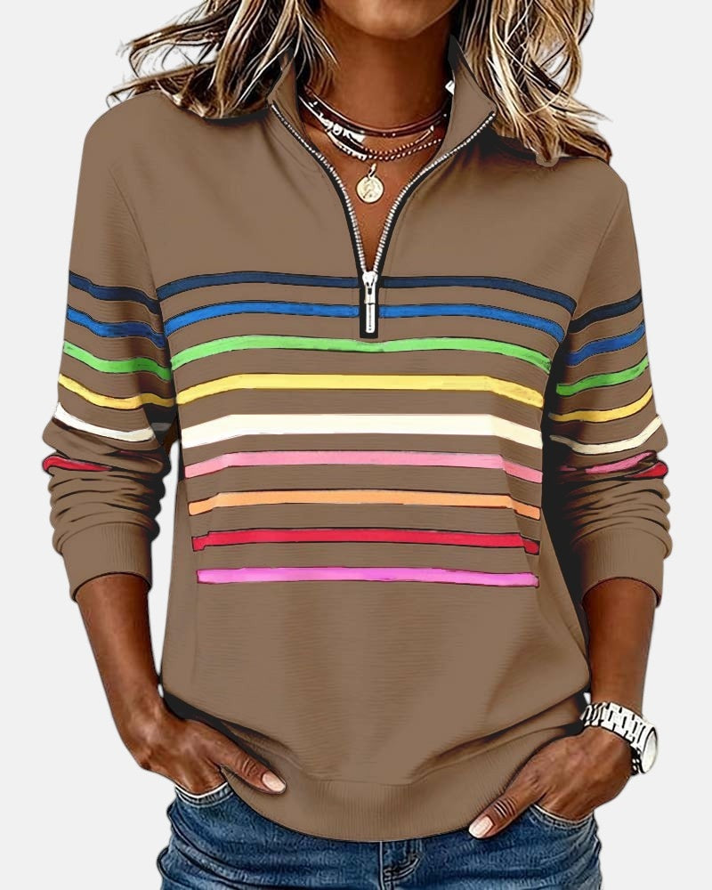 Ariadna | Sudadera de Rayas Mujer Cuello Cremallera Manga Larga