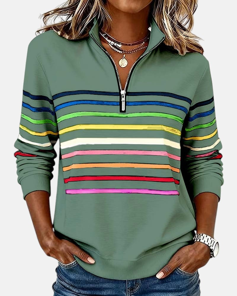 Ariadna | Sudadera de Rayas Mujer Cuello Cremallera Manga Larga