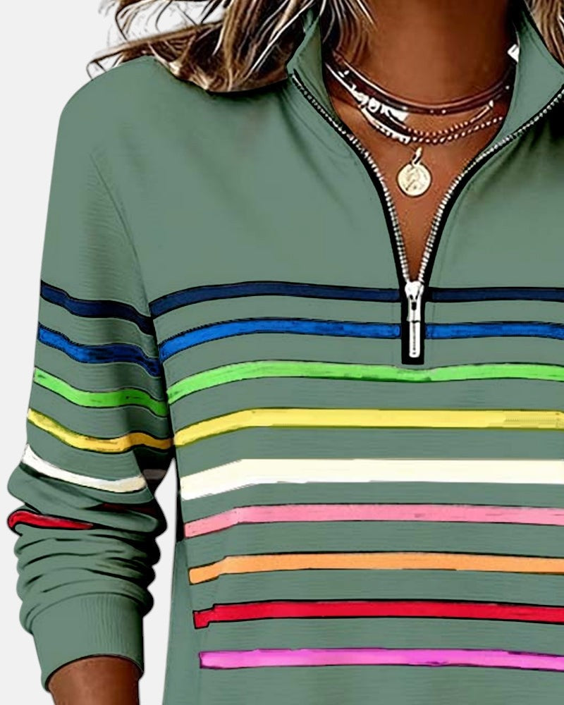 Ariadna | Sudadera de Rayas Mujer Cuello Cremallera Manga Larga