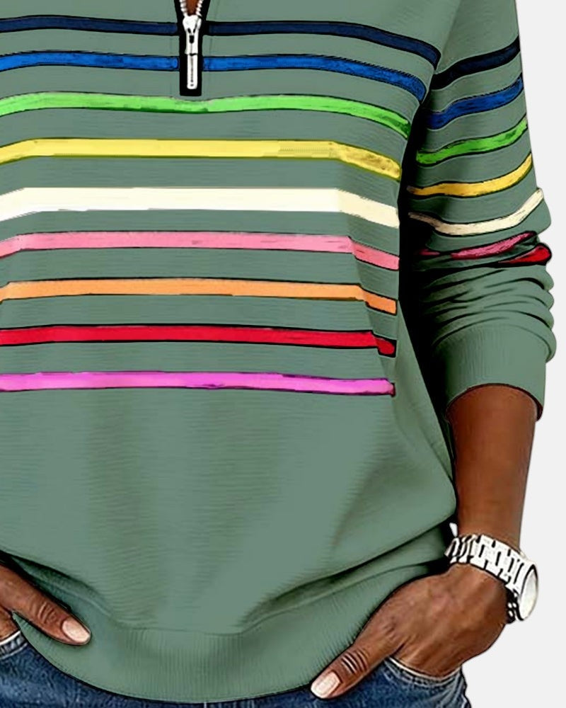 Ariadna | Sudadera de Rayas Mujer Cuello Cremallera Manga Larga