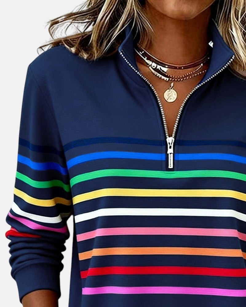 Ariadna | Sudadera de Rayas Mujer Cuello Cremallera Manga Larga