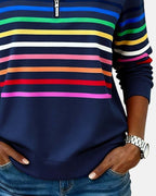 Ariadna | Sudadera de Rayas Mujer Cuello Cremallera Manga Larga