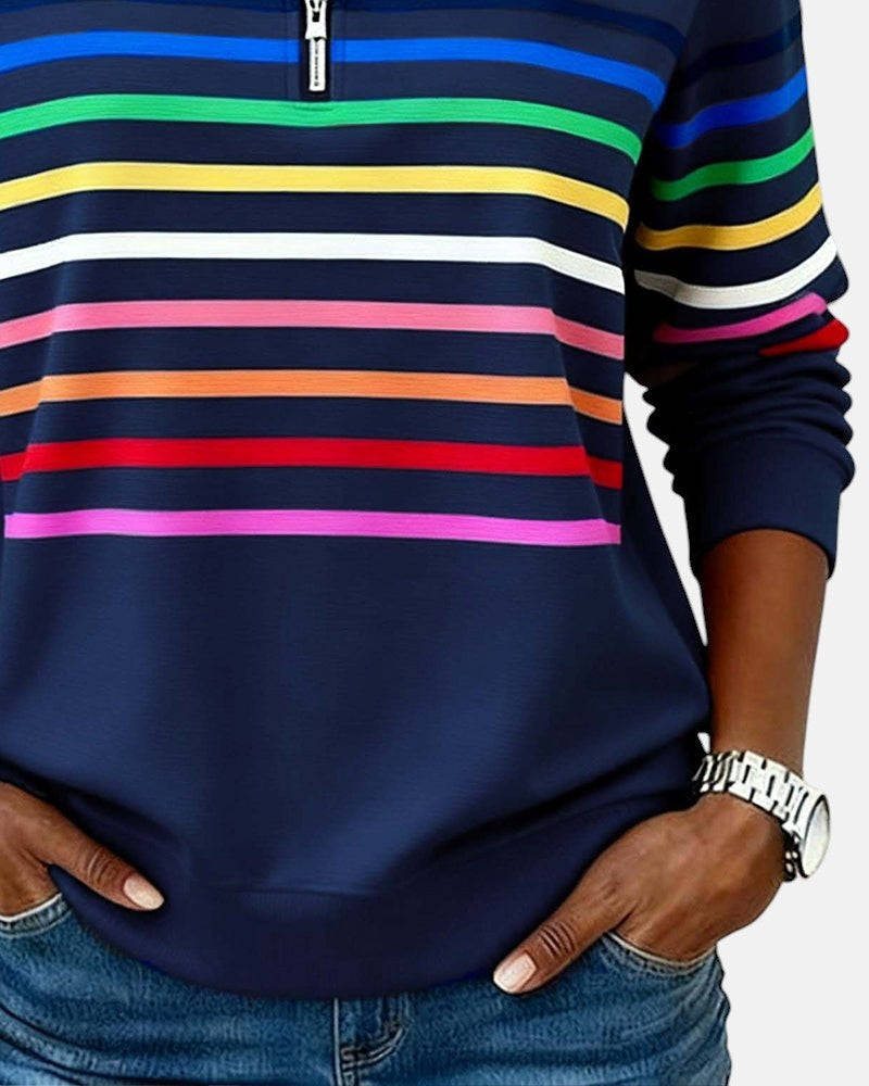 Ariadna | Sudadera de Rayas Mujer Cuello Cremallera Manga Larga