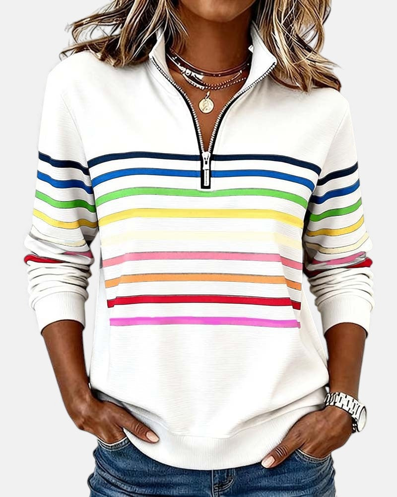 Ariadna | Sudadera de Rayas Mujer Cuello Cremallera Manga Larga