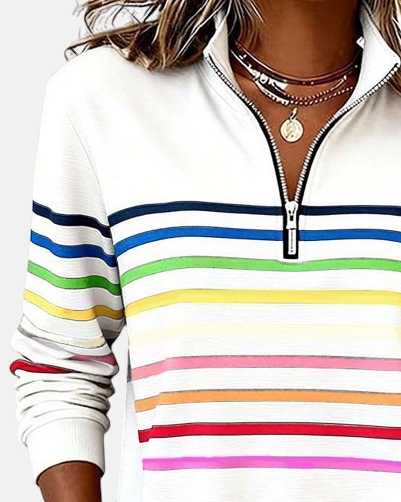 Ariadna | Sudadera de Rayas Mujer Cuello Cremallera Manga Larga