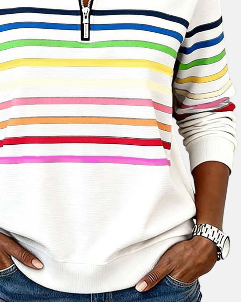 Ariadna | Sudadera de Rayas Mujer Cuello Cremallera Manga Larga