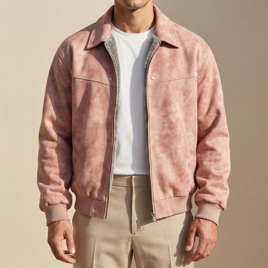 Saúl | Cazadora de Piel Hombre Bomber Cuello Solapa