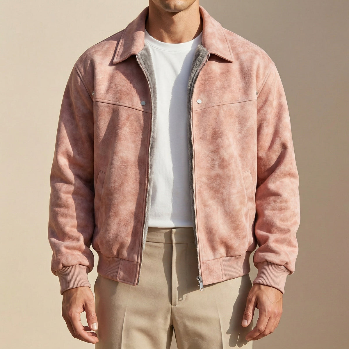 Saúl | Cazadora de Piel Hombre Bomber Cuello Solapa
