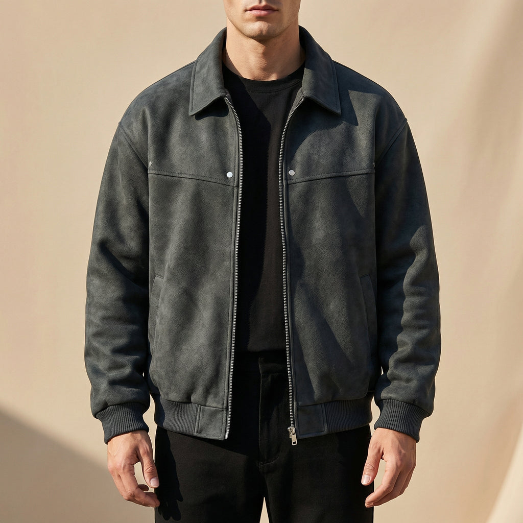Saúl | Cazadora de Piel Hombre Bomber Cuello Solapa