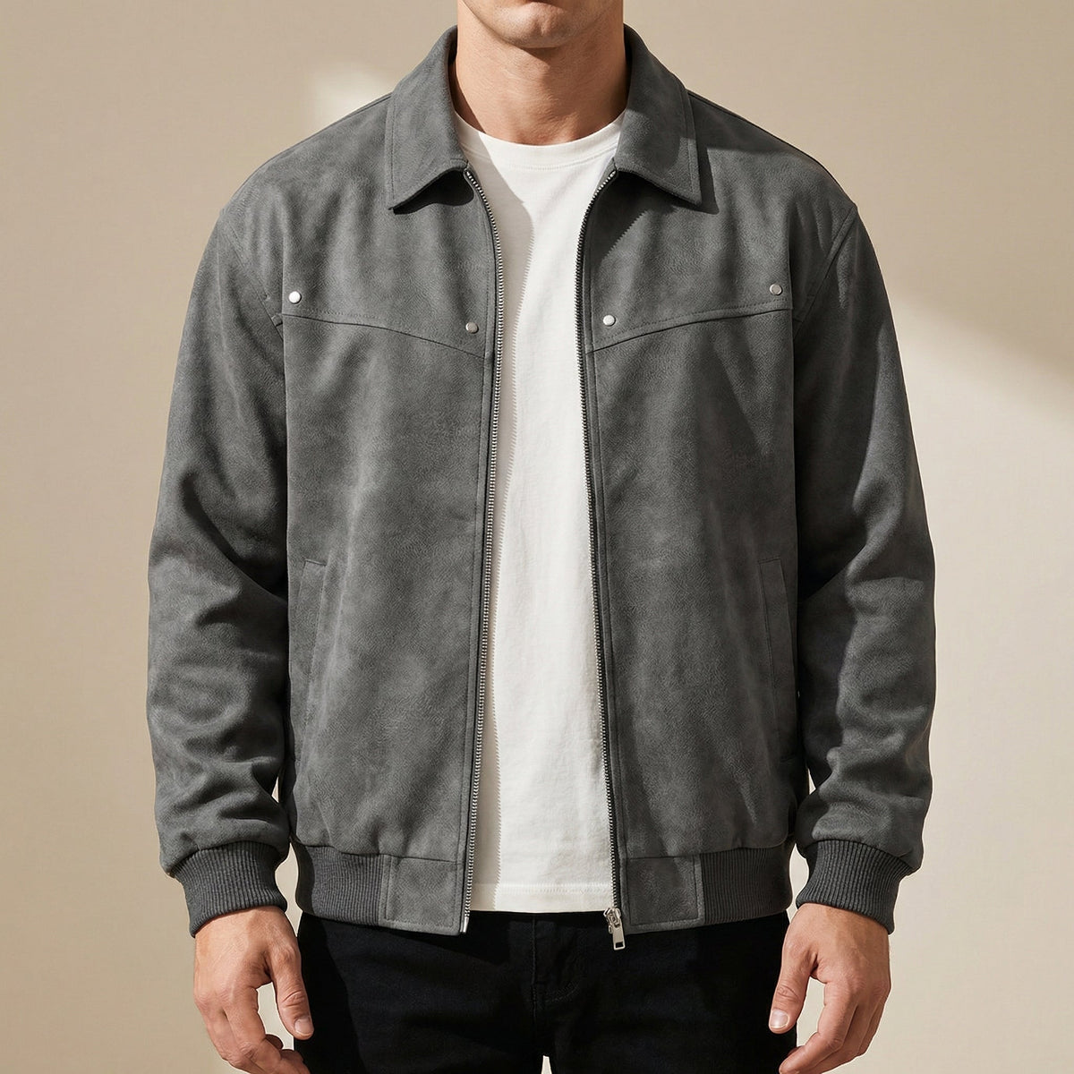 Saúl | Cazadora de Piel Hombre Bomber Cuello Solapa