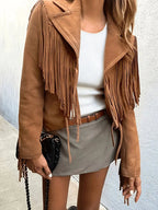 Perla | Chaqueta de Ante Mujer con Flecos Boho Corta