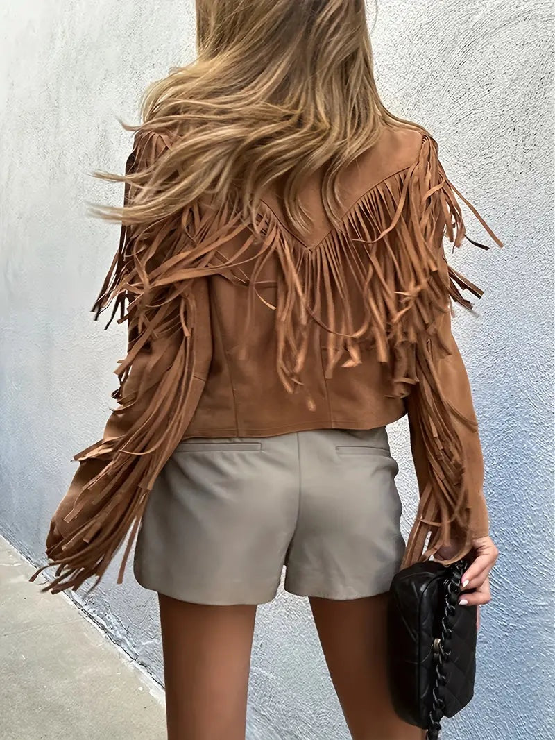 Perla | Chaqueta de Ante Mujer con Flecos Boho Corta