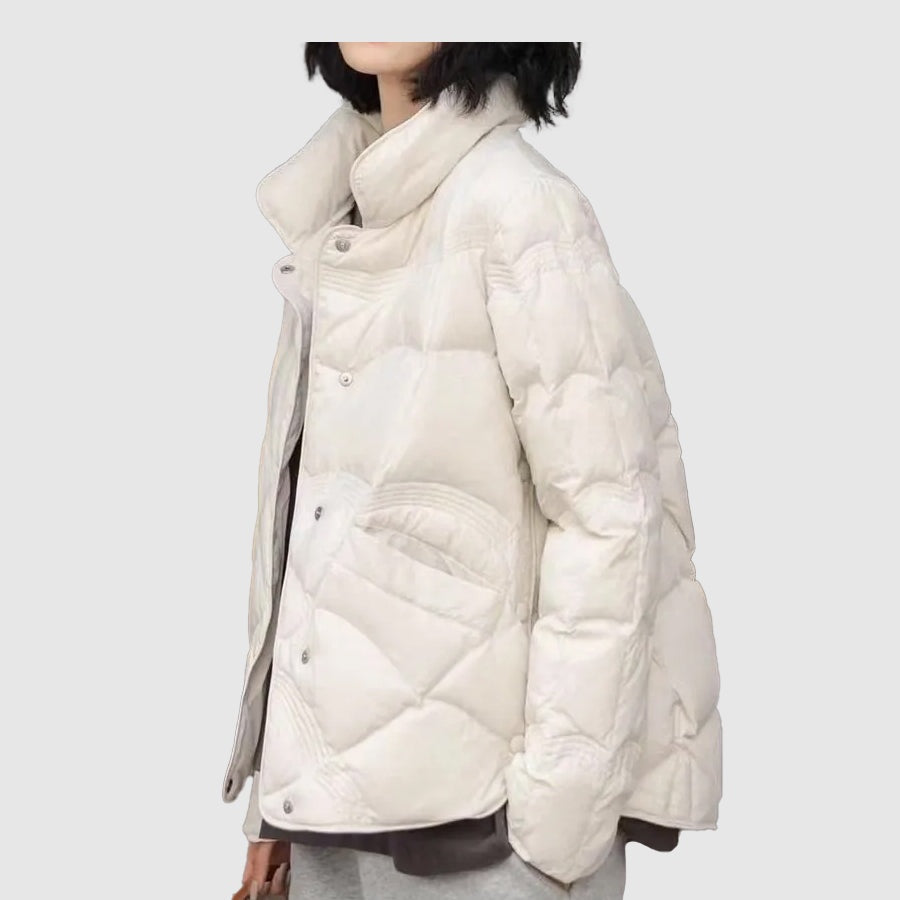 Verónica | Chaqueta de Plumas Corta Mujer Cuello Alto Botones