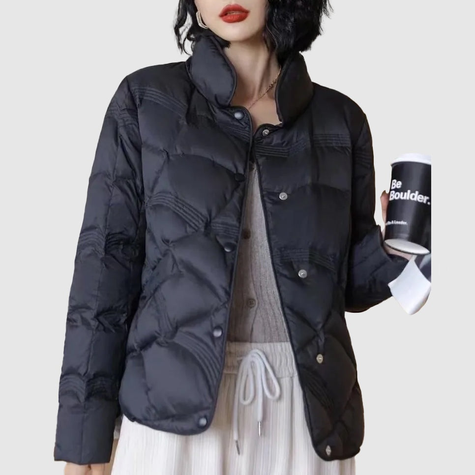 Verónica | Chaqueta de Plumas Corta Mujer Cuello Alto Botones