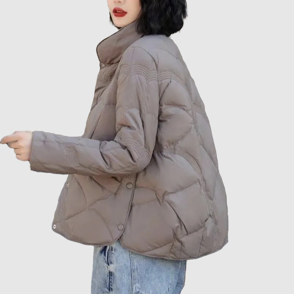 Verónica | Chaqueta de Plumas Corta Mujer Cuello Alto Botones