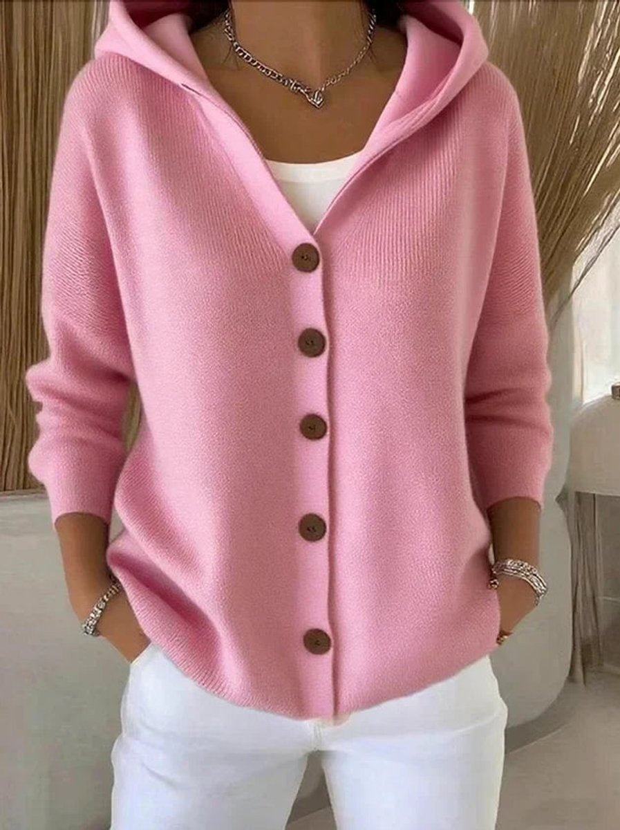 Lorena | Jersey Fino de Punto Mujer con Capucha Botonera