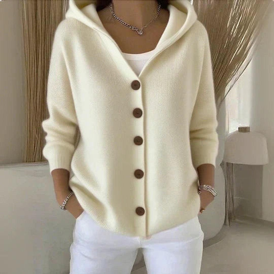 Lorena | Jersey Fino de Punto Mujer con Capucha Botonera