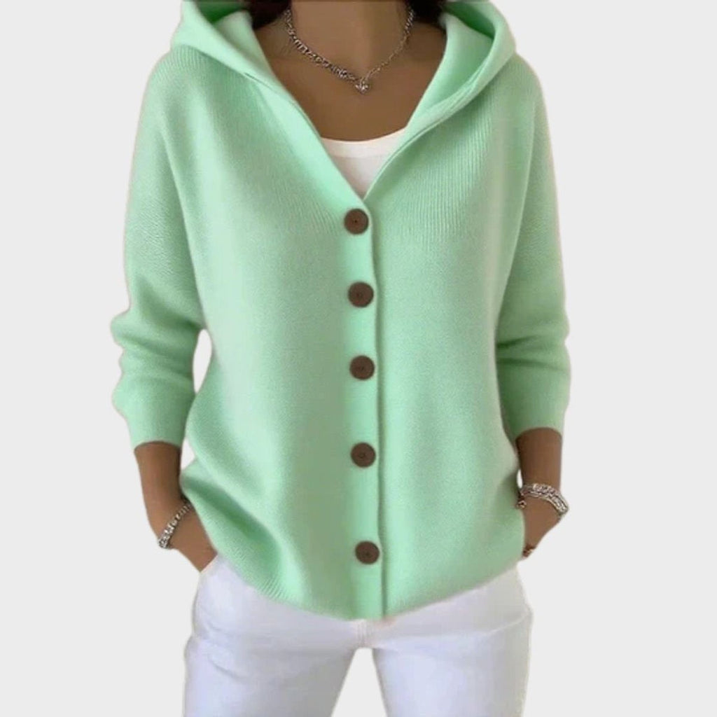 Lorena | Jersey Fino de Punto Mujer con Capucha Botonera