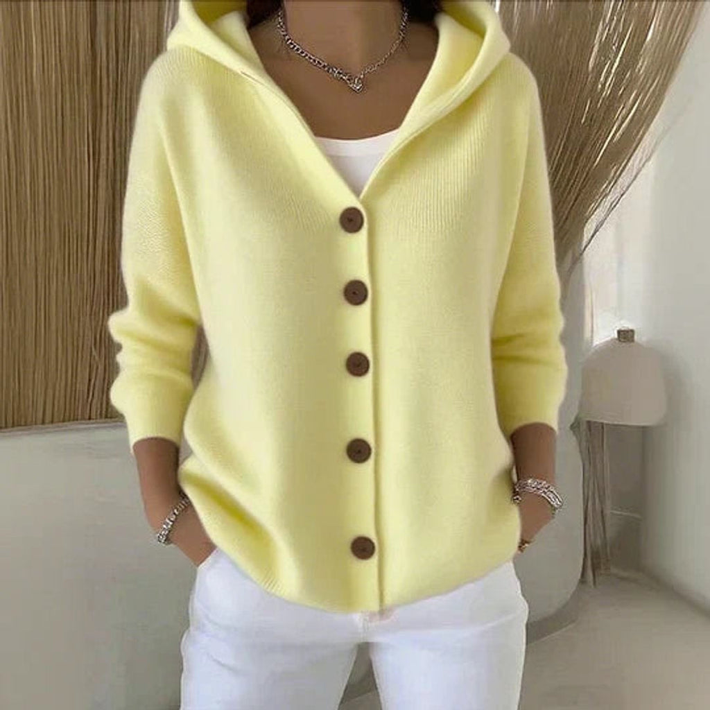 Lorena | Jersey Fino de Punto Mujer con Capucha Botonera