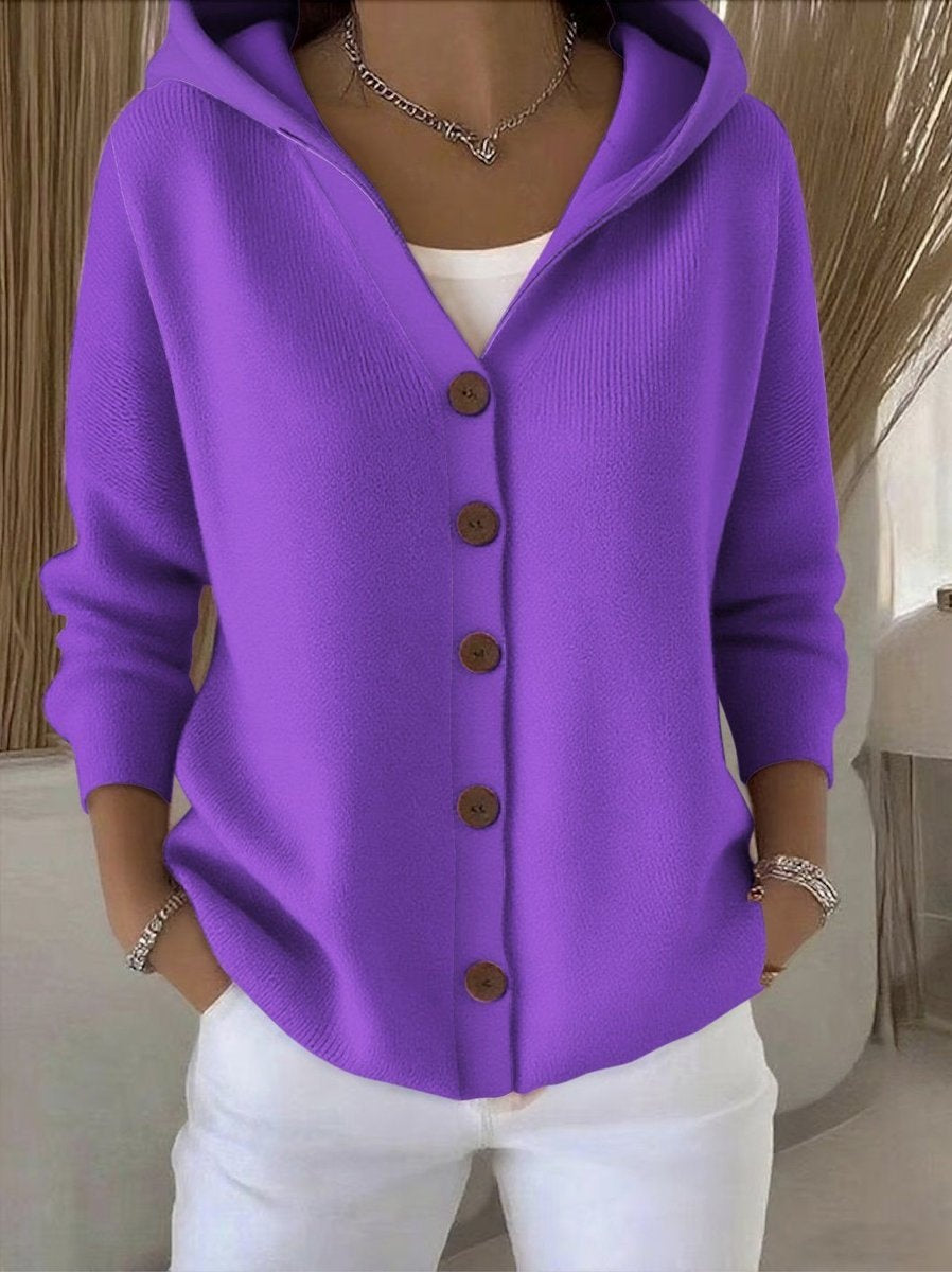 Lorena | Jersey Fino de Punto Mujer con Capucha Botonera