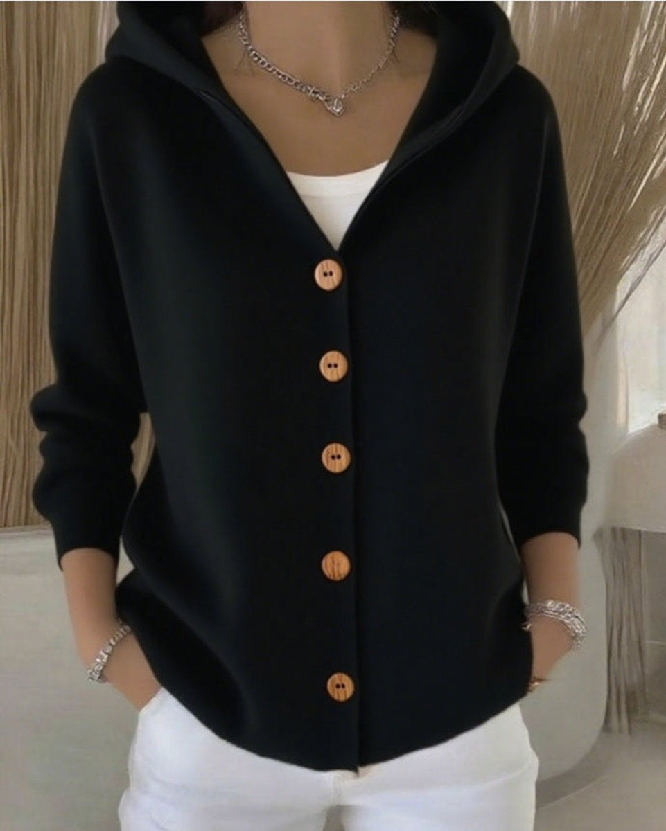 Lorena | Jersey Fino de Punto Mujer con Capucha Botonera