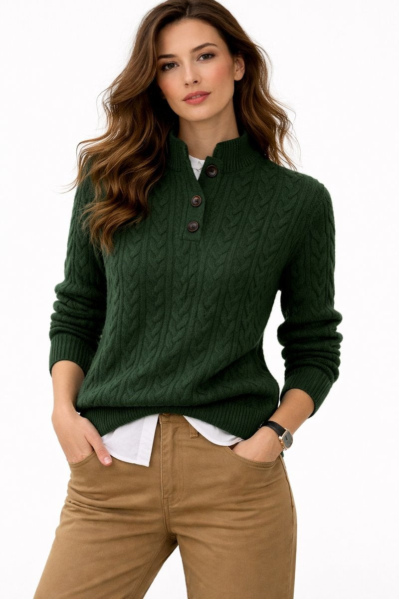 Alicia | Jersey de Mezcla de Lana con Trenzas Mujer Cuello Alto Botonera