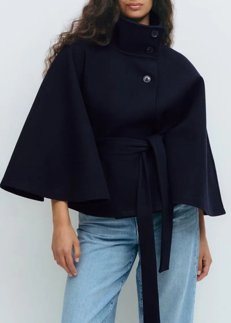 Ángela | Capa de Paño con Cinturón Mujer Cuello Alto