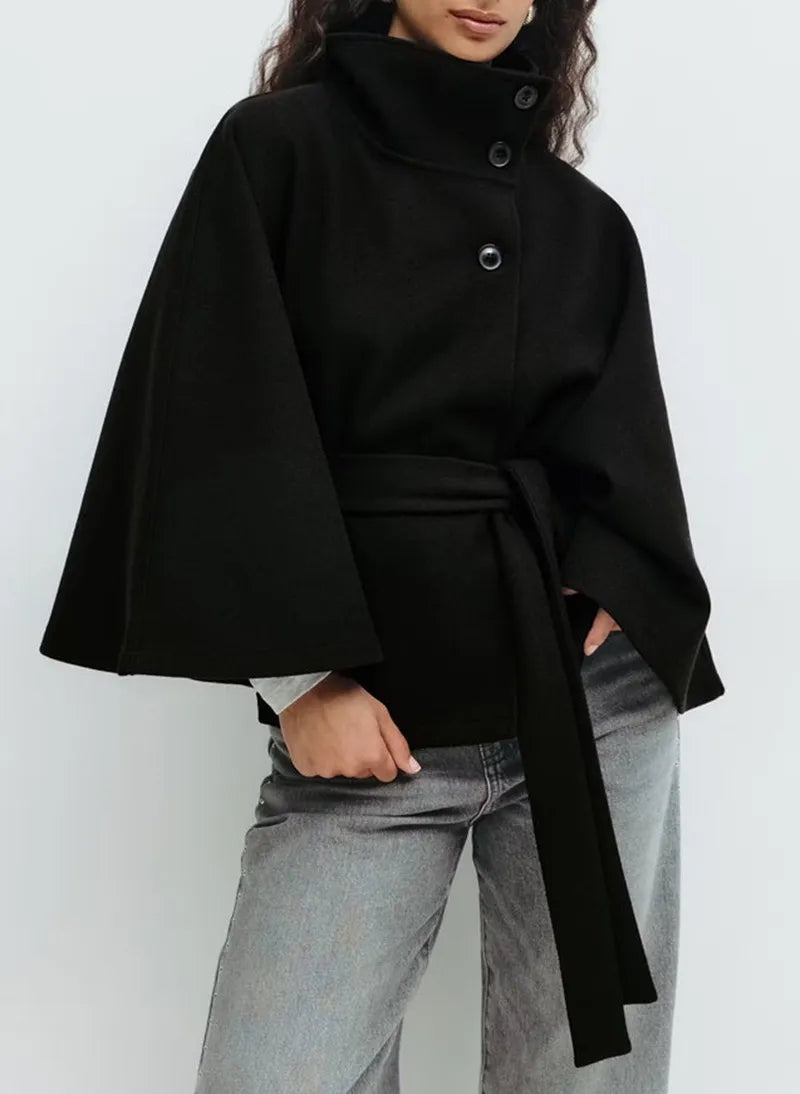 Ángela | Capa de Paño con Cinturón Mujer Cuello Alto
