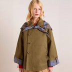 Uxue | Gabardina Corta Mujer Oversized Forro Escocés Doble Botonadura