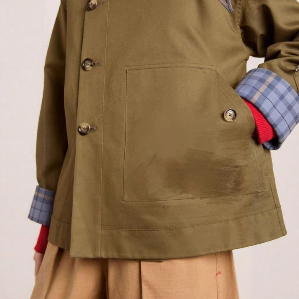 Uxue | Gabardina Corta Mujer Oversized Forro Escocés Doble Botonadura