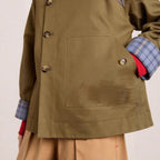 Uxue | Gabardina Corta Mujer Oversized Forro Escocés Doble Botonadura