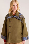 Uxue | Gabardina Corta Mujer Oversized Forro Escocés Doble Botonadura
