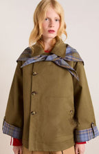 Uxue | Gabardina Corta Mujer Oversized Forro Escocés Doble Botonadura