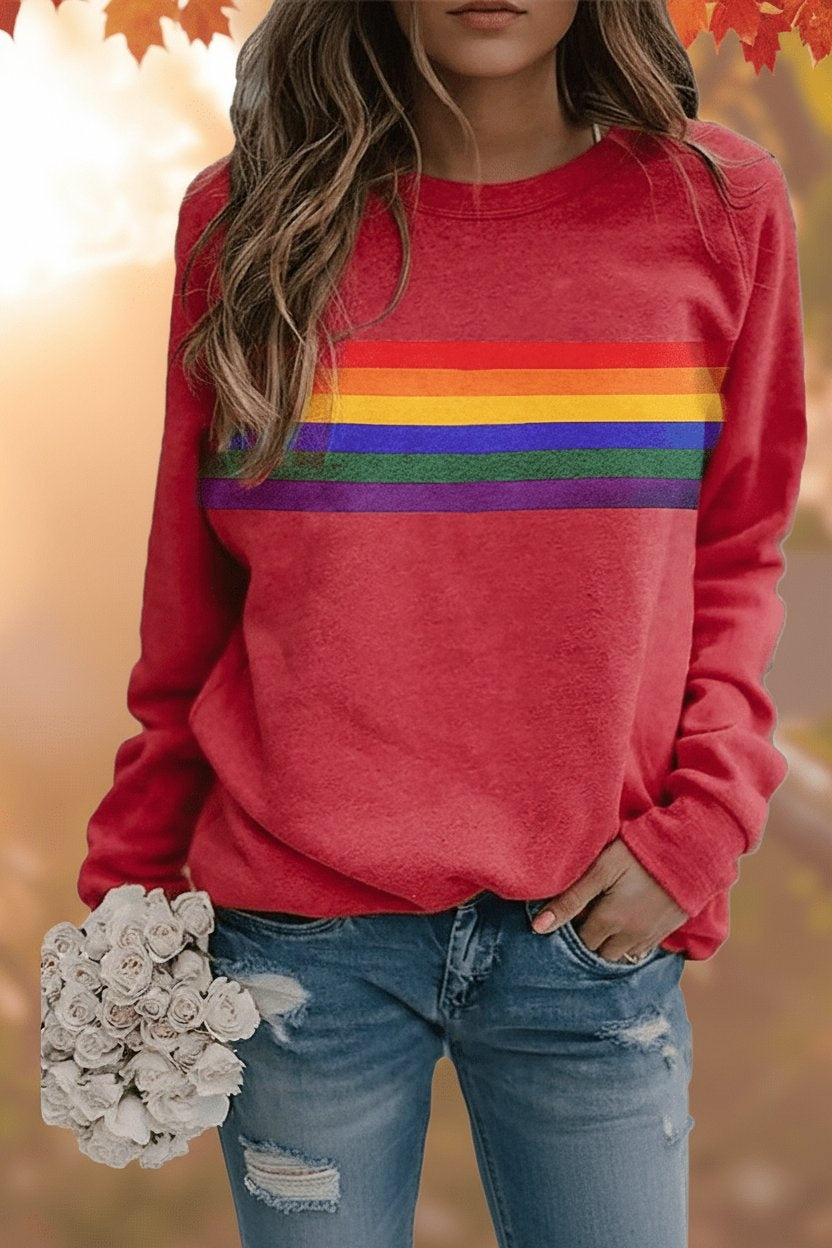 Raquel | Sudadera Oversize Mujer Estampado Rayas Arcoíris