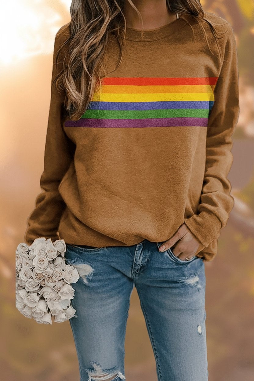 Raquel | Sudadera Oversize Mujer Estampado Rayas Arcoíris