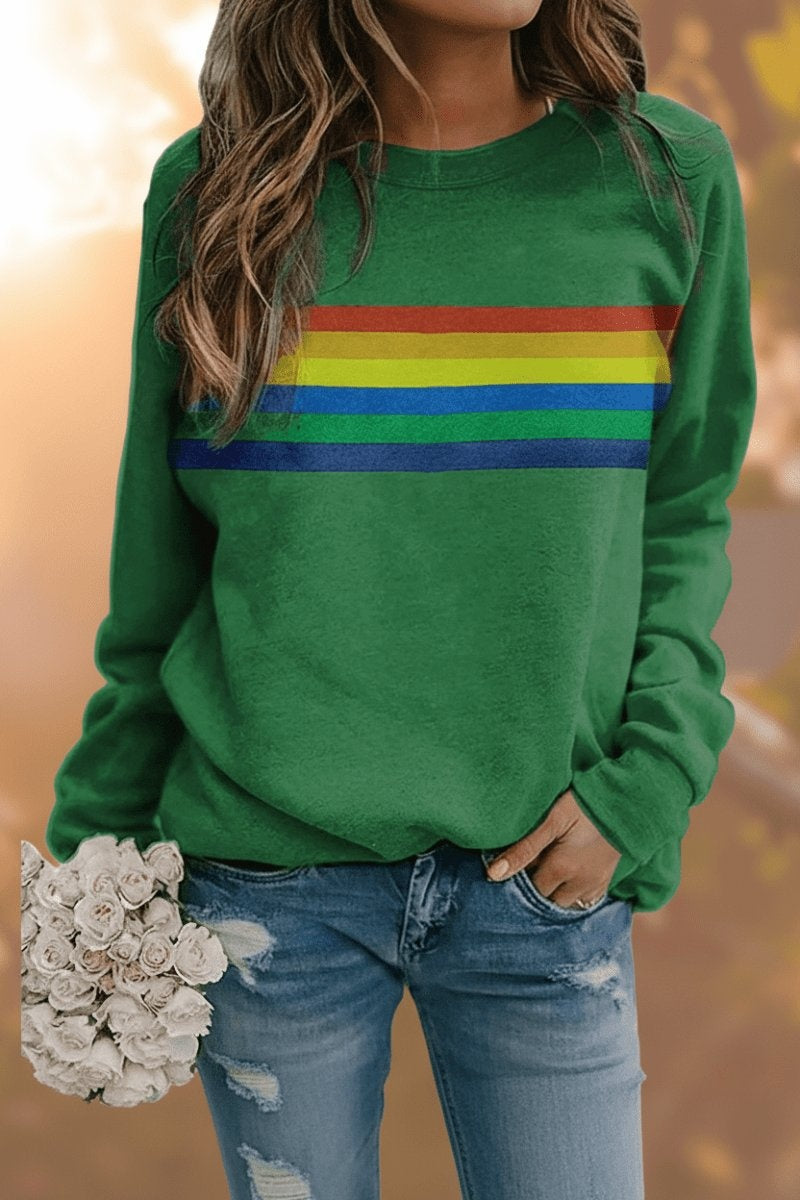 Raquel | Sudadera Oversize Mujer Estampado Rayas Arcoíris